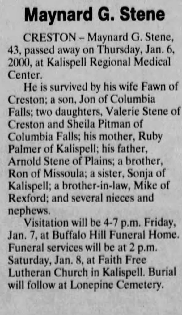 Obituary for Maynard G. Stene (Aged 43)